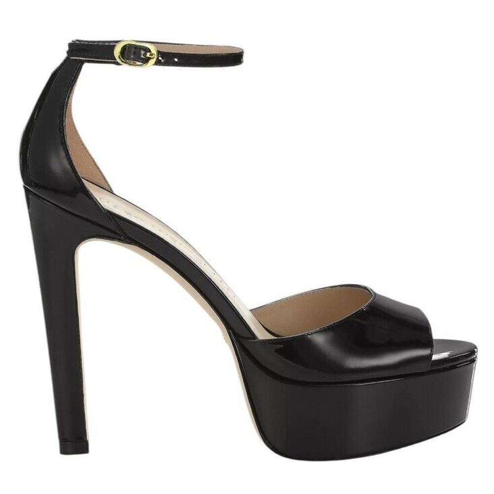 Stuart Weitzman Black Patent Leather Disco Platform Sandals Size 9